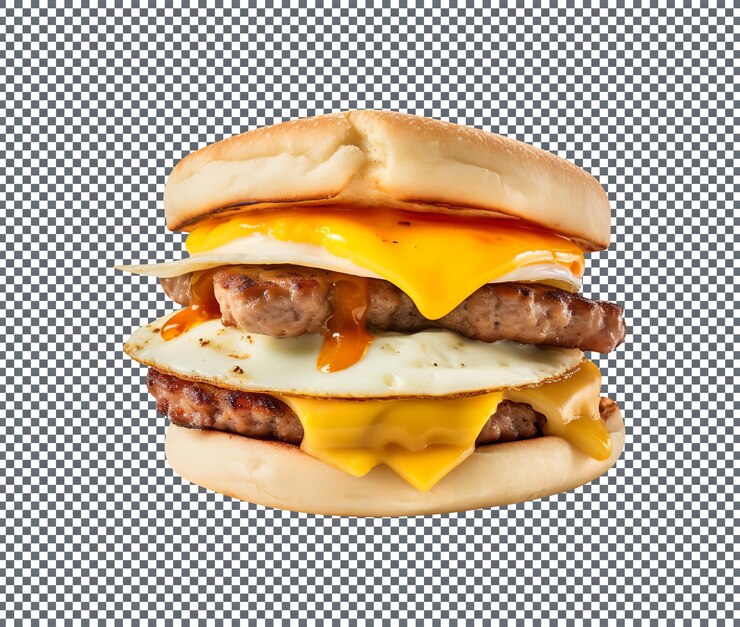 PSD deliciosa salchicha y huevo mcmuffin aislado sobre un fondo transparente