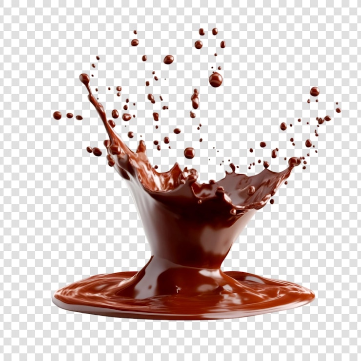 PSD deliciosa salpicada de chocolate isolada sobre um fundo transparente