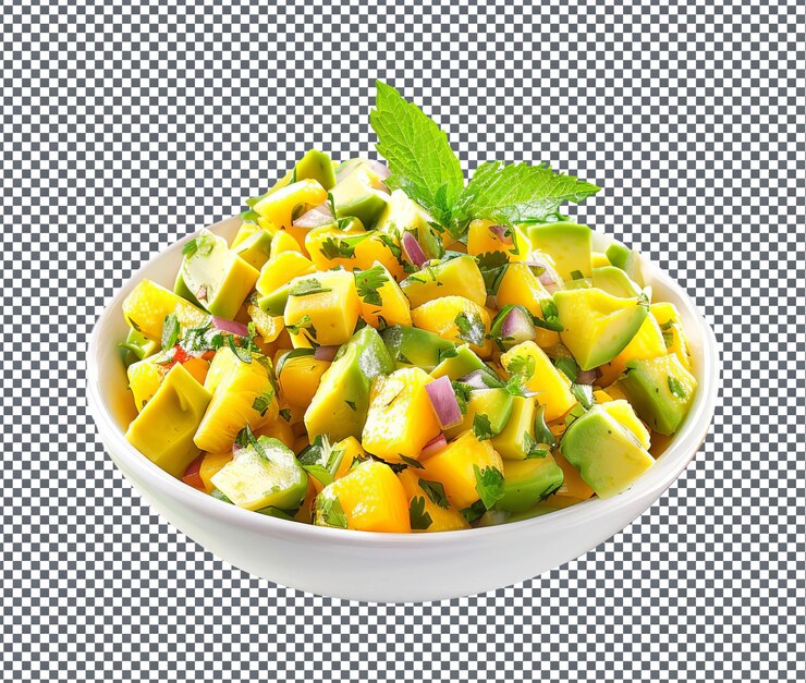 PSD deliciosa salsa de mango y aguacate aislada sobre un fondo transparente