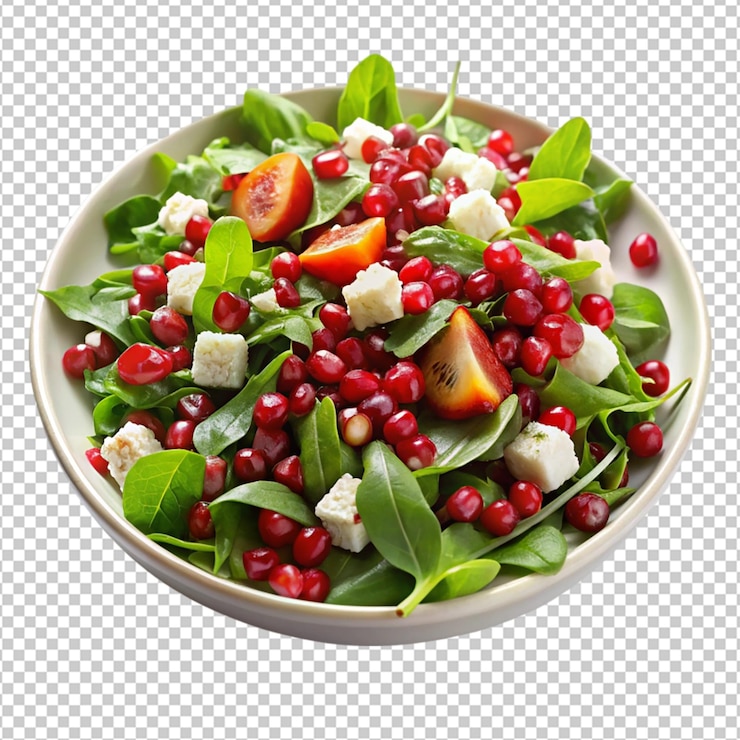 PSD una deliciosa y saludable ensalada con higos granada y queso feta aislados sobre un fondo transparente