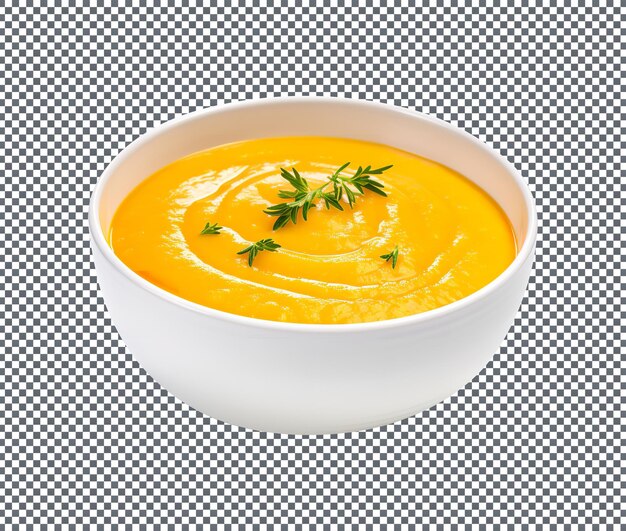 Deliciosa sopa cremosa aislada sobre un fondo transparente