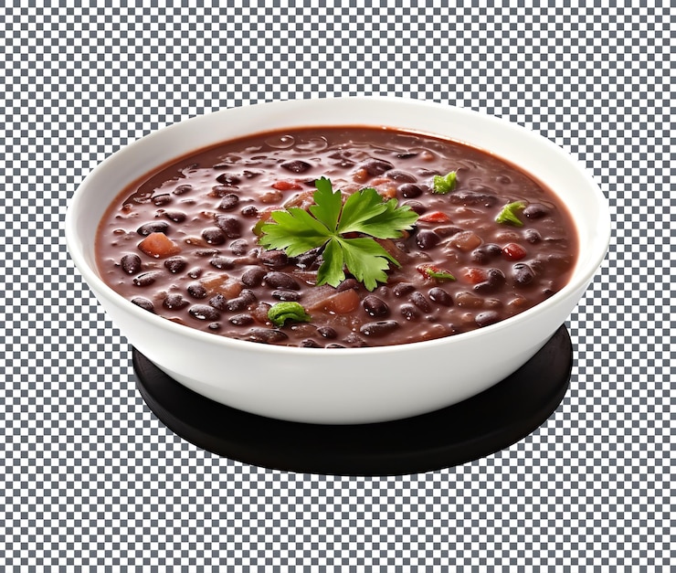 PSD una deliciosa sopa de frijol negro aislada sobre un fondo blanco