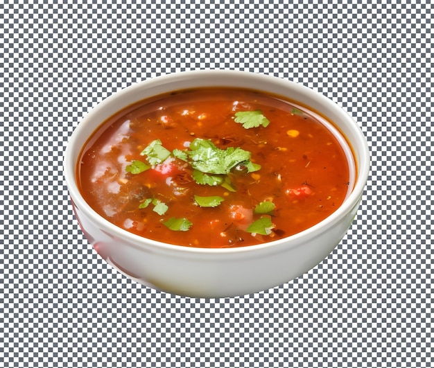Deliciosa sopa picante indiana Rasam isolada em fundo transparente