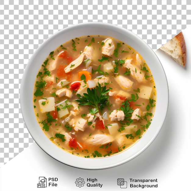 PSD deliciosa sopa de pollo aislada sobre un fondo transparente incluye archivo png