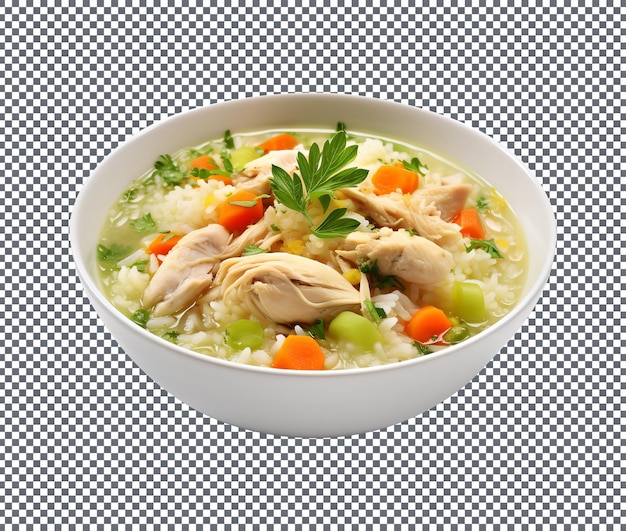 PSD deliciosa sopa de pollo y arroz aislada sobre un fondo transparente