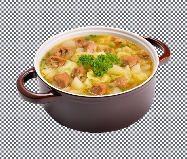 PSD deliciosa sopa de repollo en un cuenco aislado sobre un fondo transparente