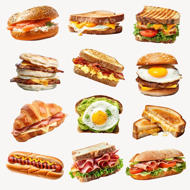 PSD una deliciosa variedad de sándwiches.