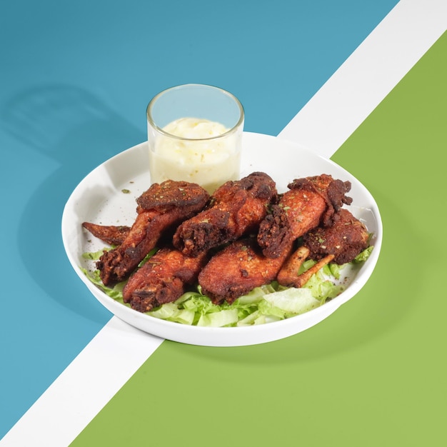 Deliciosas asas de frango fritas com molho