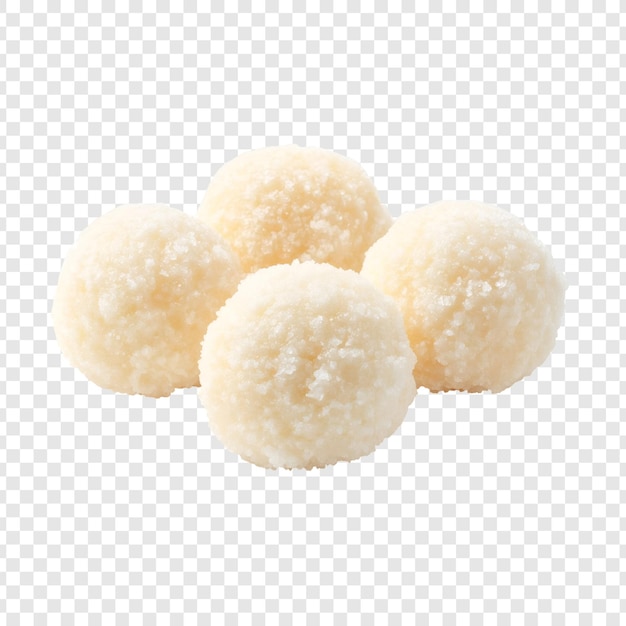 Deliciosas bolas de caramelo de coco aisladas en transparente