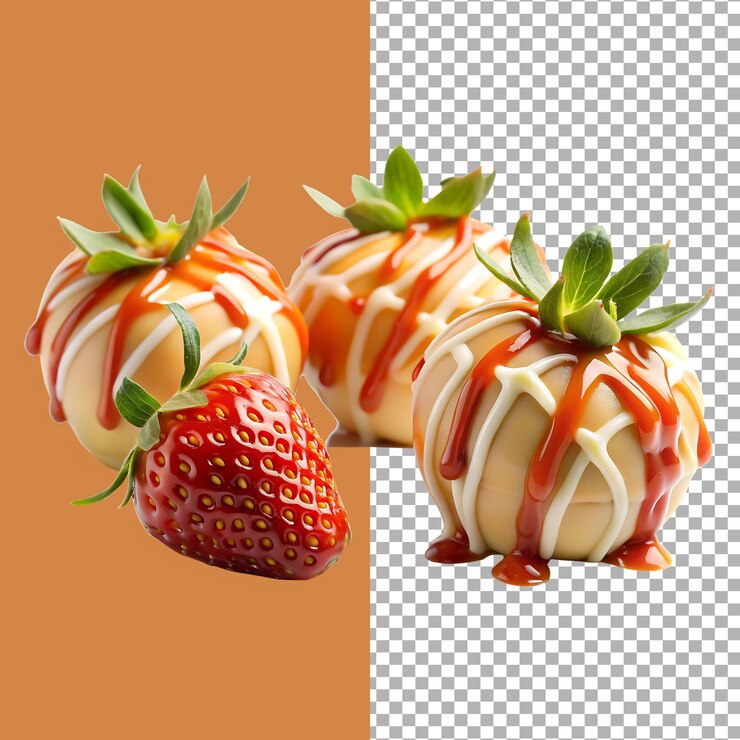 Deliciosas fresas cubiertas de caramelo y chocolate blanco
