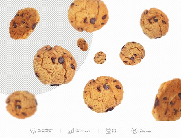 Deliciosas galletas de chocolate cayendo sobre un fondo transparente png