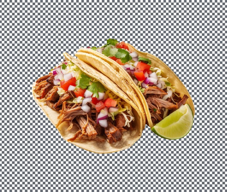 PSD deliciosas hamburguesas carnitas tacos aisladas sobre un fondo transparente