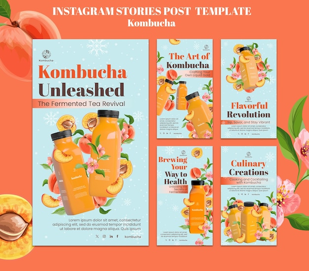 PSD deliciosas histórias de kombuchá no instagram