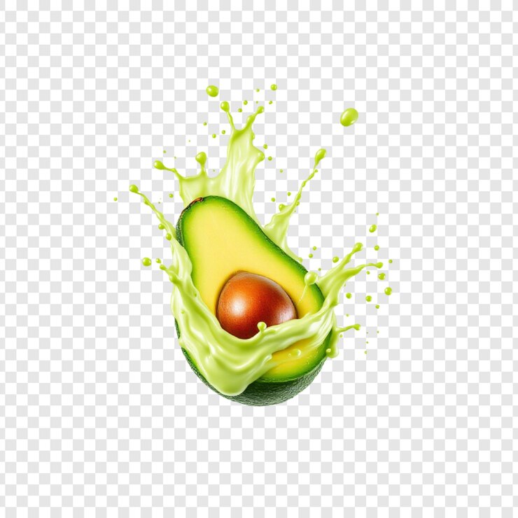 PSD deliciosas mitades de aguacate salpicando el jugo verde cremoso