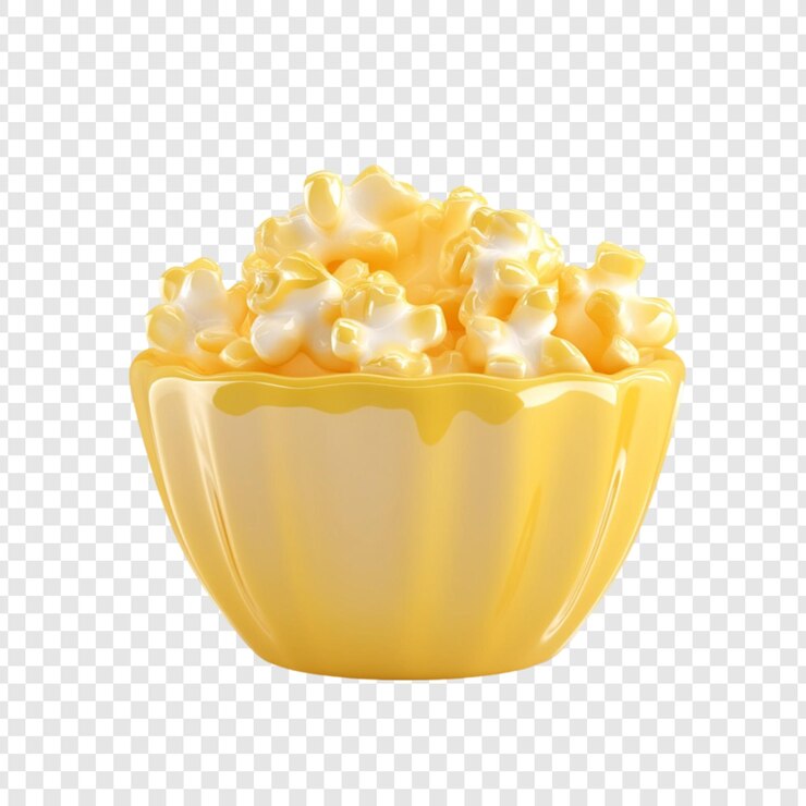 PSD deliciosas palomitas de maíz con mantequilla en un cuenco amarillo