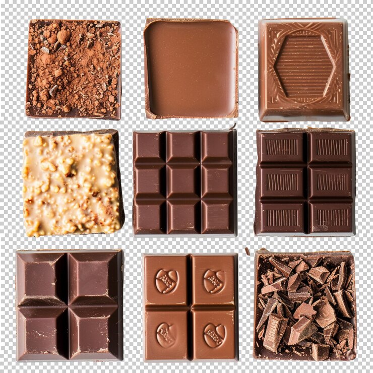 PSD deliciosas piezas de chocolate oscuro aisladas sobre un fondo transparente