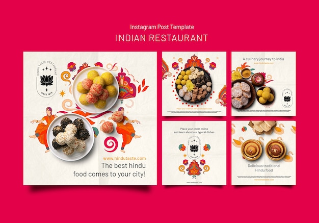 PSD deliciosas postagens de instagram de comida de restaurante indiano