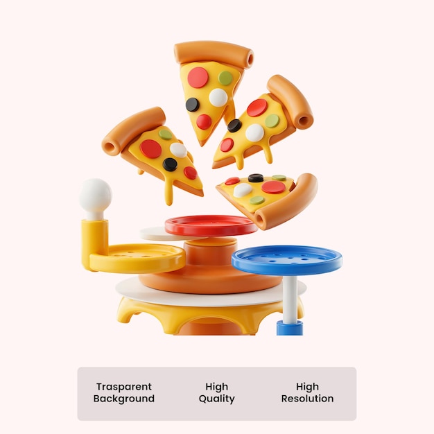 Deliciosas rebanadas de pizza flotando sobre un puesto amarillo