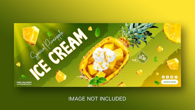 PSD deliciosas rodajas de piña con helado de piña diseño de banner de plantillas de publicación en redes sociales