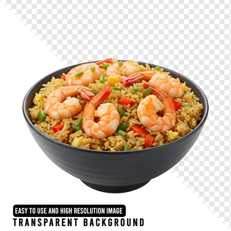 PSD delicioso arroz frito de camarão em uma tigela