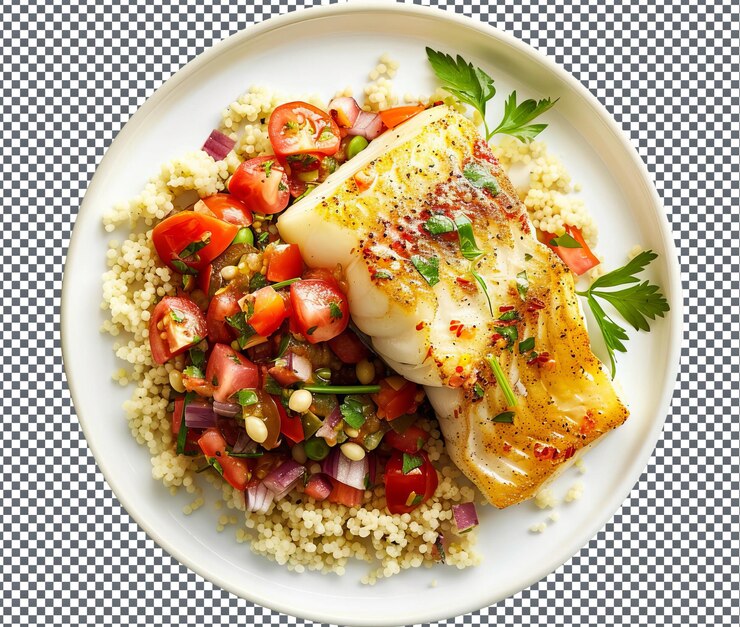 PSD delicioso bacalao horneado aislado sobre un fondo transparente