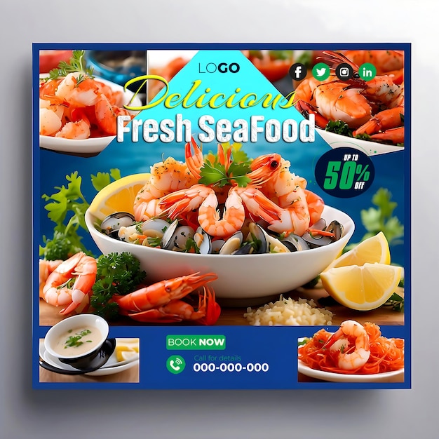 PSD un delicioso banner de pescado marino fresco para las redes sociales generado por la ia