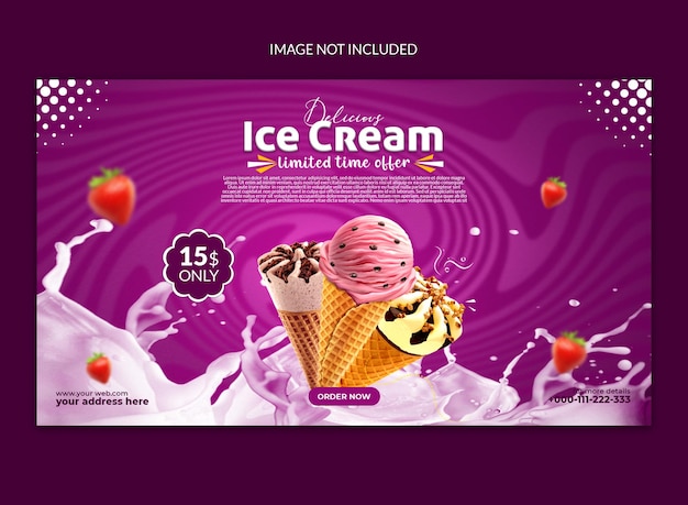 PSD delicioso banner web de medios sociales de helado.