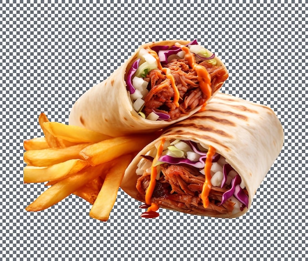 Delicioso bbq pulled pork burrito isolado em fundo transparente