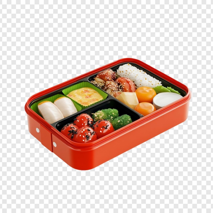 PSD delicioso bento box meal contenedor rojo cocina asiática comida almuerzo cena