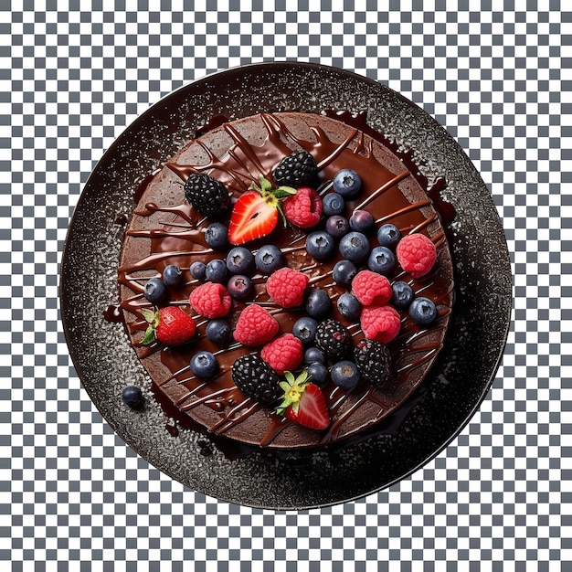 Delicioso bolo de chocolate com frutas frescas em fundo transparente