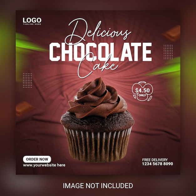 Delicioso bolo de chocolate nas mídias sociais postar modelos de design de banner