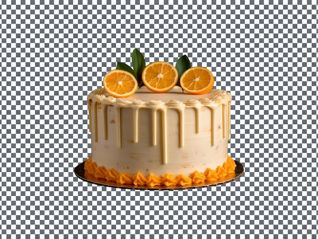 Delicioso bolo de laranja decorado com fatias de laranja isoladas em fundo transparente