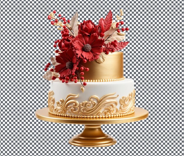 PSD delicioso bolo vermelho e dourado isolado em fundo transparente