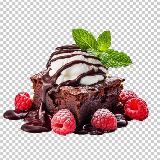 PSD delicioso brownie de chocolate en un fondo blanco brownie de doble chocolate faltando un bocado vista elevada