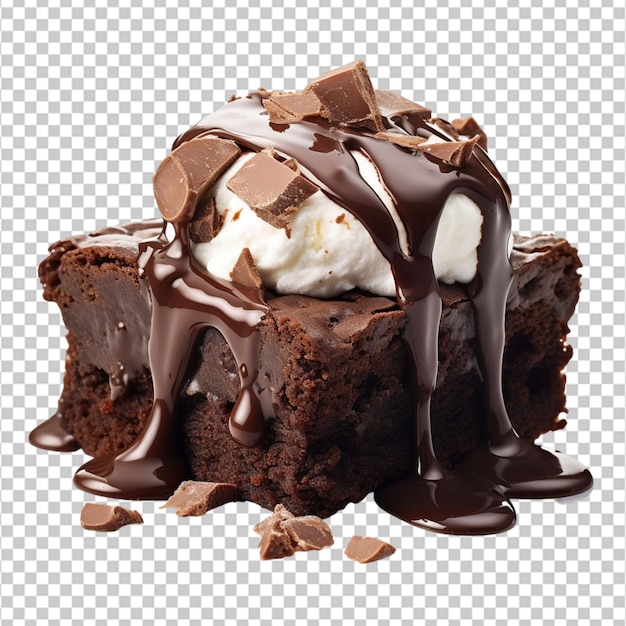 PSD delicioso brownie de chocolate en un fondo blanco brownie de doble chocolate faltando un bocado vista elevada