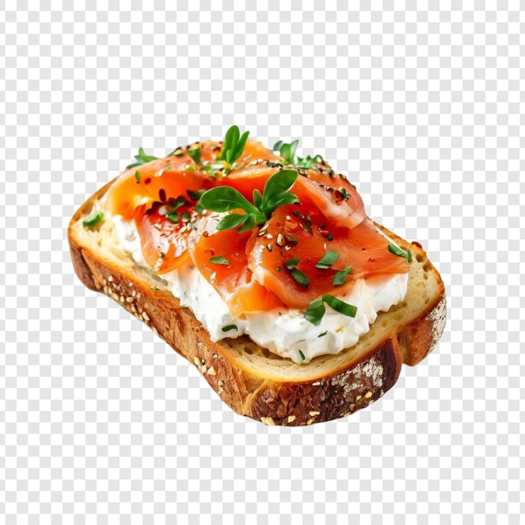 PSD delicioso canape de salmón ahumado con queso con crema y hierbas