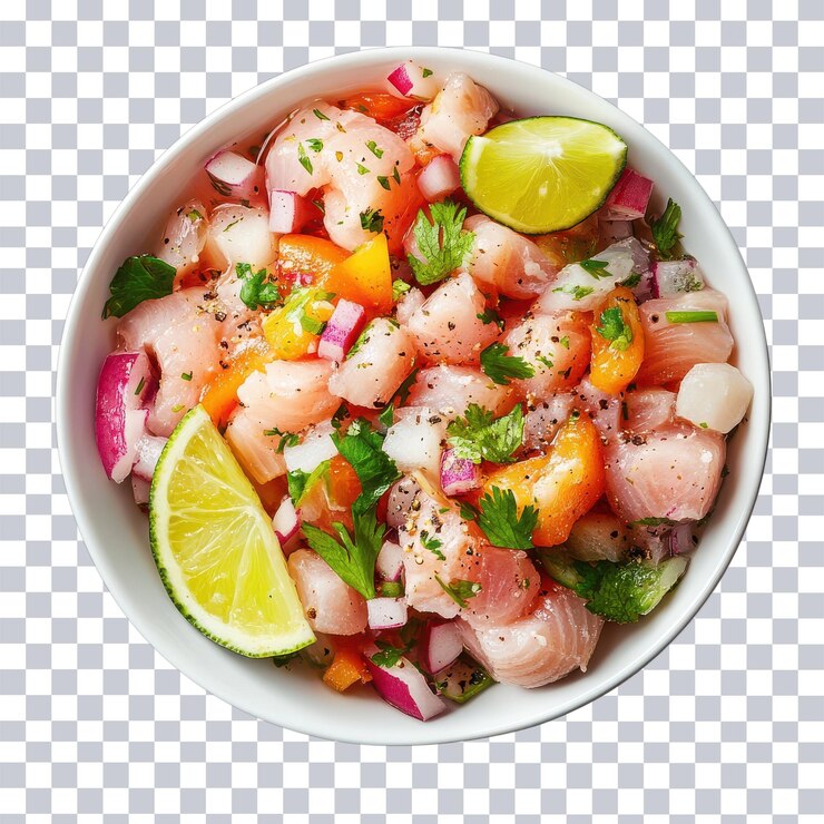 PSD delicioso ceviche aislado en fondo blanco para uso culinario fondo transparente