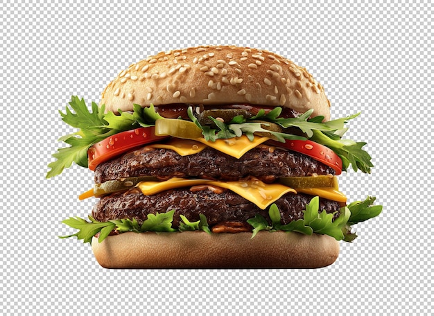 Delicioso Cheeseburger Duplo com Ingredientes Frescos com Fundo Transparente