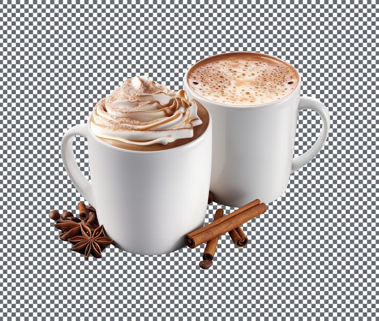 PSD delicioso chocolate caliente y lattes aislados sobre un fondo transparente