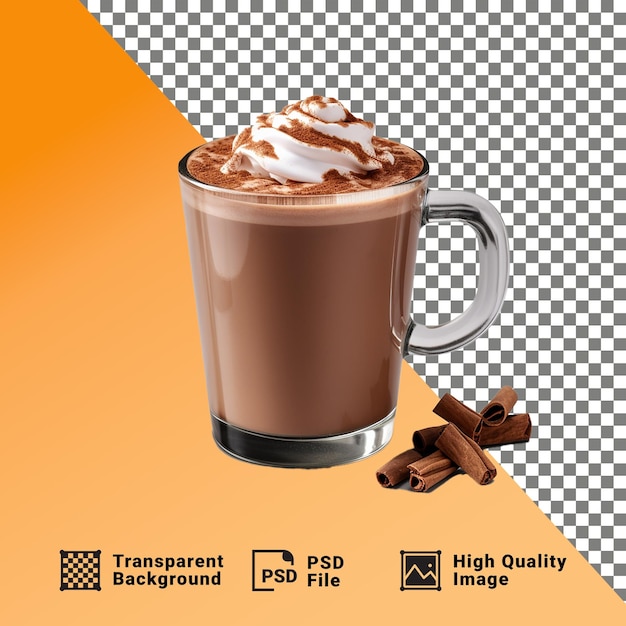 PSD delicioso chocolate quente com creme batido isolado sobre um fundo transparente png