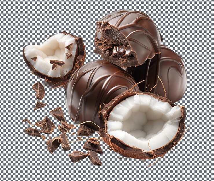 PSD delicioso coco de chocolate aislado sobre un fondo transparente