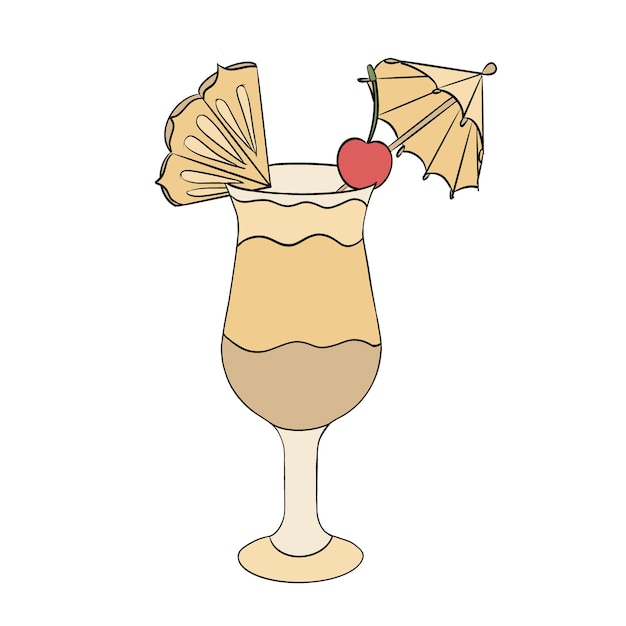 Delicioso cóctel de Pia Colada con ilustración de piña y cereza