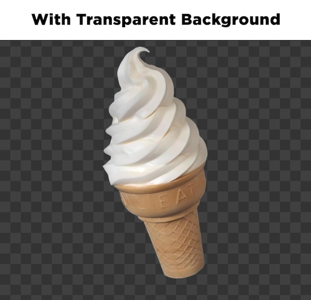 Delicioso cone de sorvete de baunilha de serviço suave em um fundo transparente