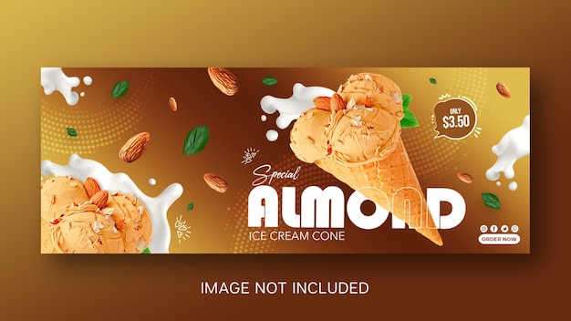 PSD delicioso cono de helado de chocolate con almendras plantilla de redes sociales diseño de publicación de instagram