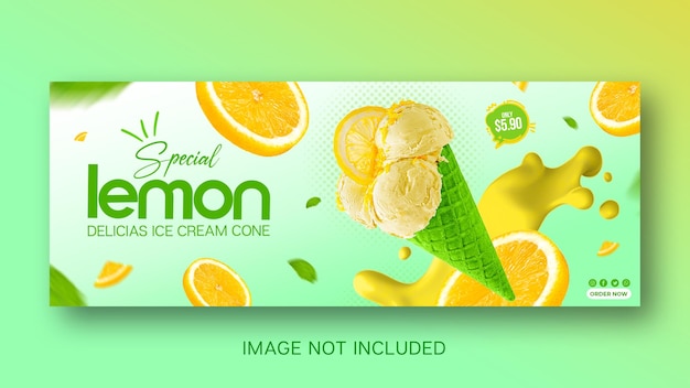 PSD delicioso cono de helado de limón banner de redes sociales plantilla de diseño de publicación de instagram