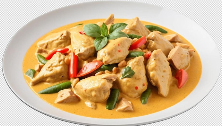 PSD el delicioso y cremoso pollo tailandés con curry es el cielo.
