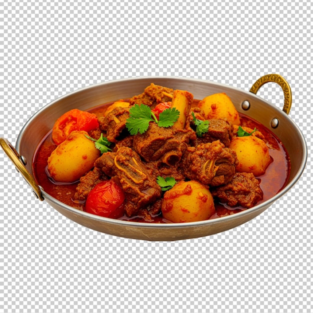 Delicioso curry de cordeiro indiano com batatas e tomates