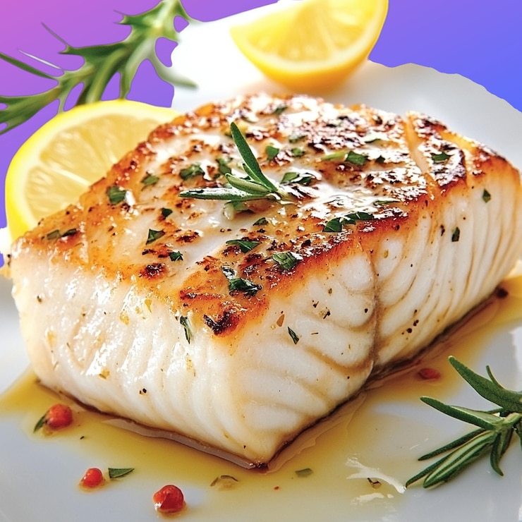 PSD delicioso filete de halibut para presentaciones culinarias gourmet