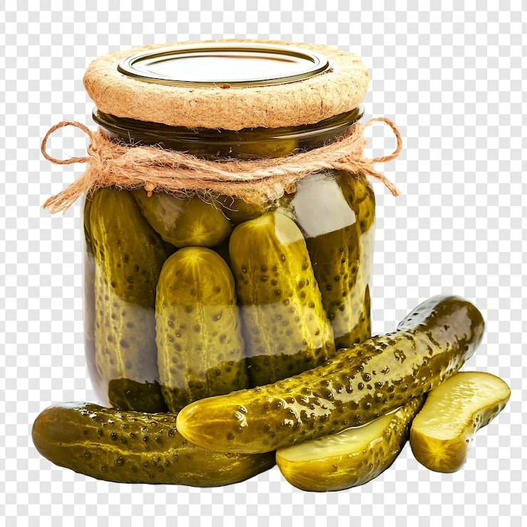 PSD delicioso frasco de pepinos encurtidos frescos y listos para comer