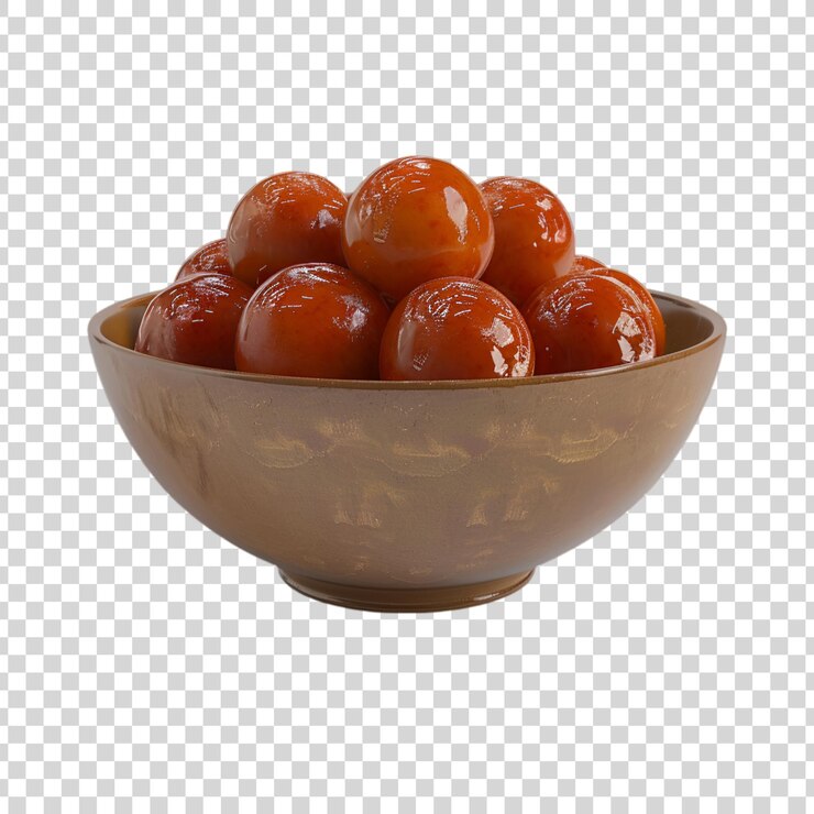 PSD delicioso gulab jamun en un cuenco aislado sobre un fondo transparente